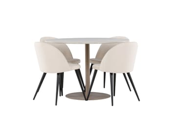 Matgrupp Lycke 110 cm Rund med 4 Velvet stolar - Beige/Beige - Möbler - Bord & matgrupp - Matgrupp