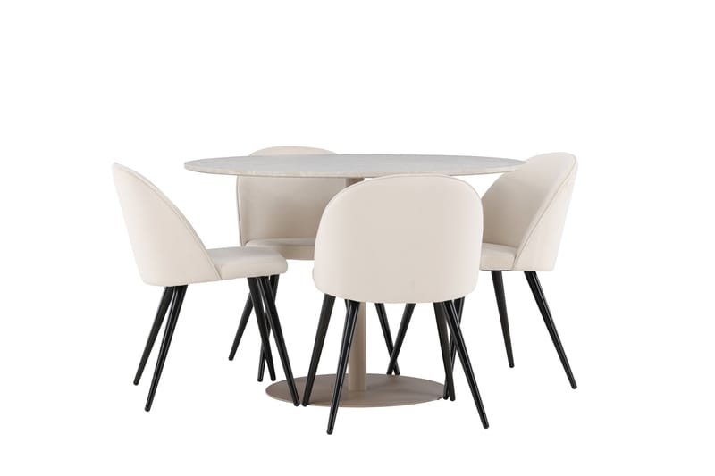 Matgrupp Lycke 110 cm Rund med 4 Velvet stolar - Beige/Beige - Möbler - Bord & matgrupp - Matgrupp