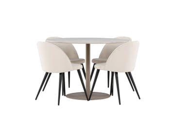Matgrupp Lycke 110 cm Rund med 4 Velvet stolar - Beige/Beige - Möbler - Bord & matgrupp - Matgrupp