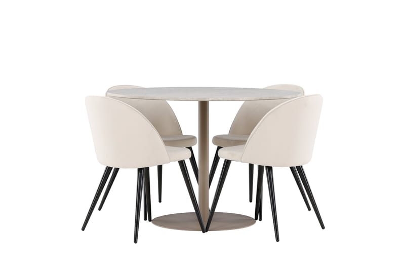 Matgrupp Lycke 110 cm Rund med 4 Velvet stolar - Beige/Beige - Möbler - Bord & matgrupp - Matgrupp