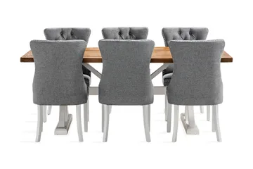 Lyon Förlängningsbar Matgrupp 200 cm inkl 6 Bergviken Stolar - Brun/Vit - Möbler - Bord & matgrupp - Matgrupp