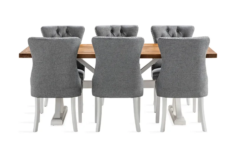 Lyon Förlängningsbar Matgrupp 200 cm inkl 6 Bergviken Stolar - Brun/Vit - Möbler - Bord & matgrupp - Matgrupp