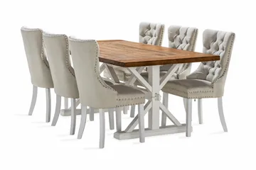 Lyon Förlängningsbar Matgrupp 200 cm inkl 6 Bergviken Stolar - Brun/Vit - Möbler - Bord & matgrupp - Matgrupp