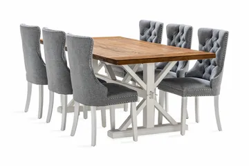 Lyon Förlängningsbar Matgrupp 200 cm inkl 6 Bergviken Stolar - Brun/Vit - Möbler - Bord & matgrupp - Matgrupp