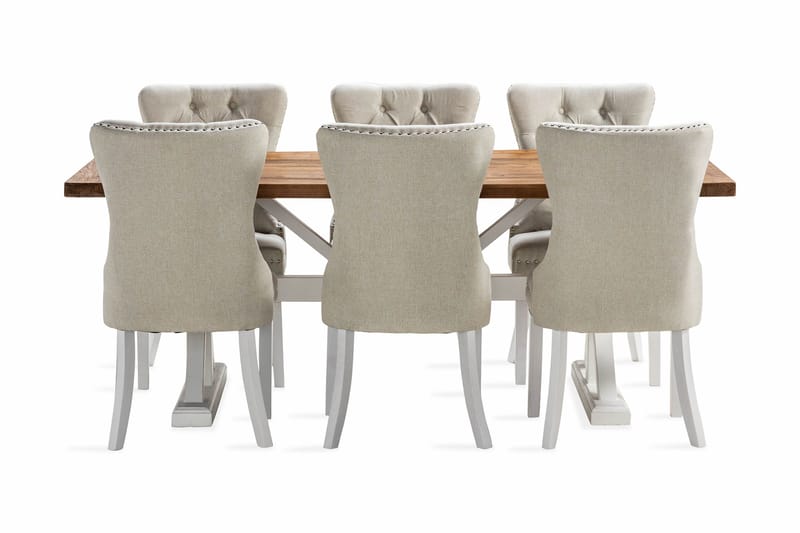 Lyon Förlängningsbar Matgrupp 200 cm inkl 6 Bergviken Stolar - Brun/Vit - Möbler - Bord & matgrupp - Matgrupp