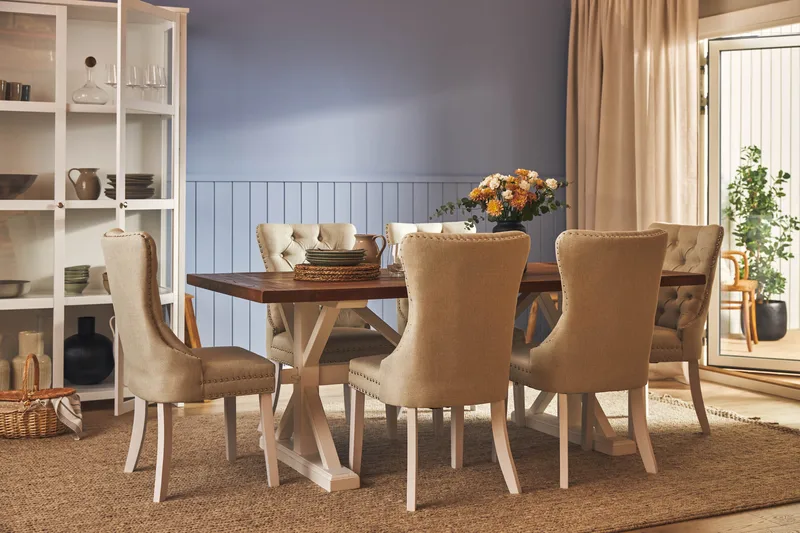 Lyon Förlängningsbar Matgrupp 200 cm inkl 6 Bergviken Stolar - Brun/Vit - Möbler - Bord & matgrupp - Matgrupp