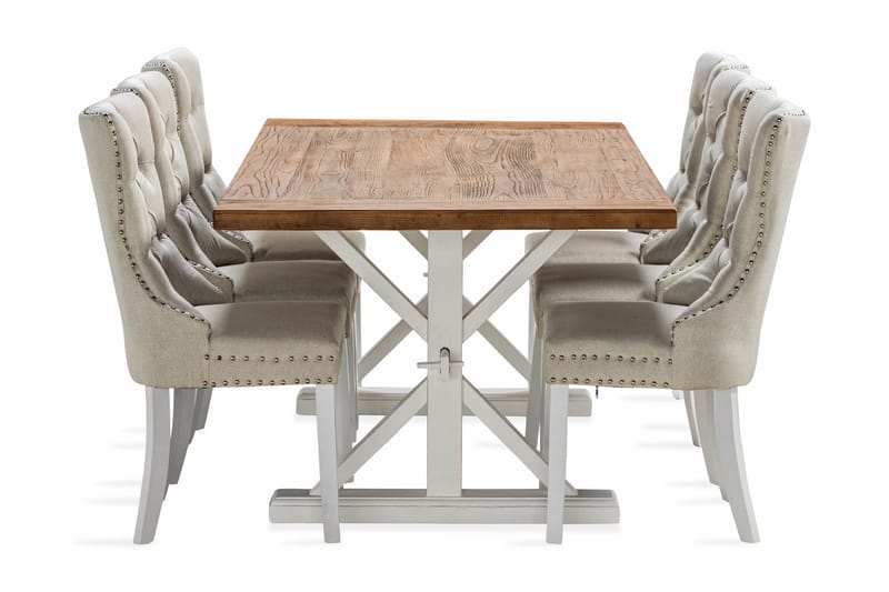 Lyon Förlängningsbar Matgrupp 200 cm inkl 6 Bergviken Stolar - Brun/Vit - Möbler - Bord & matgrupp - Matgrupp