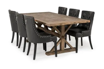 Lyon Förlängningsbar Matgrupp 200 cm med 6 Tuva Fåtölj - Natur/Svart - Möbler - Bord & matgrupp - Matgrupp