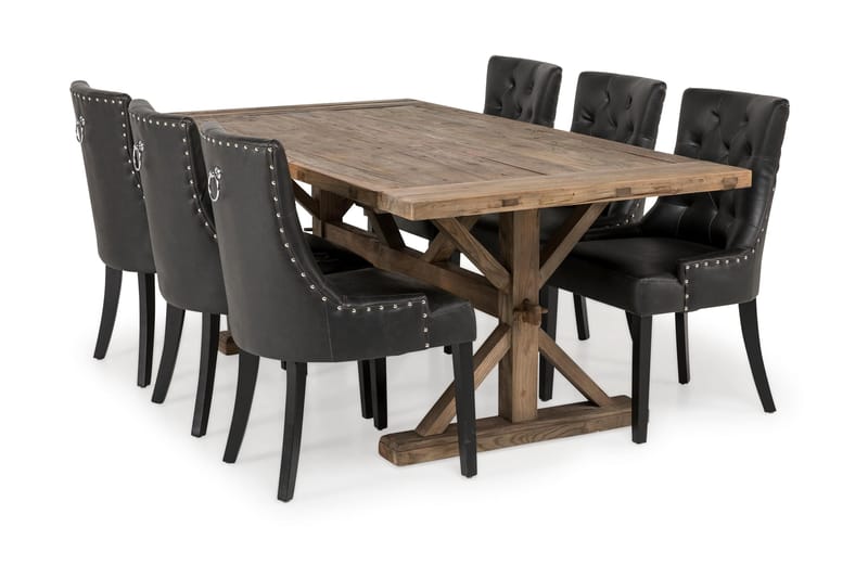 Lyon Förlängningsbar Matgrupp 200 cm med 6 Tuva Fåtölj, Natur/Svart