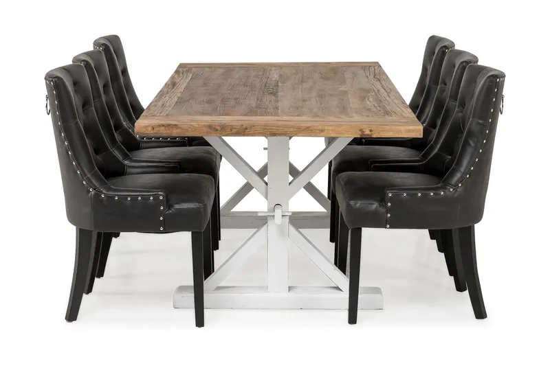 Lyon Förlängningsbar Matgrupp 200 cm med 6 Tuva Fåtölj - Natur/Vit/Svart - Möbler - Bord & matgrupp - Matgrupp