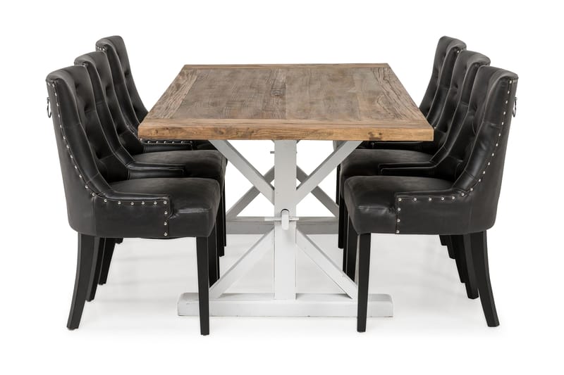 Lyon Förlängningsbar Matgrupp 200 cm med 6 Tuva Fåtölj - Natur/Vit/Svart - Möbler - Bord & matgrupp - Matgrupp