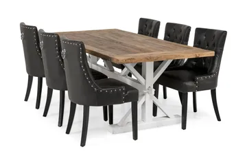 Lyon Förlängningsbar Matgrupp 200 cm med 6 Tuva Fåtölj - Natur/Vit/Svart - Möbler - Bord & matgrupp - Matgrupp