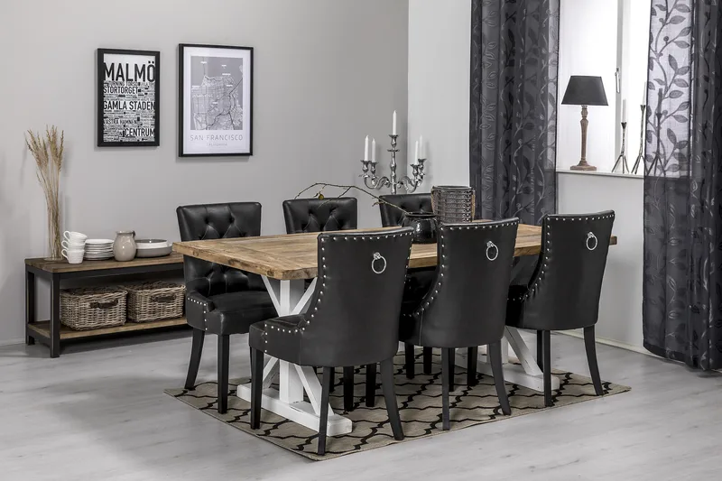 Lyon Förlängningsbar Matgrupp 200 cm med 6 Tuva Fåtölj - Natur/Vit/Svart - Möbler - Bord & matgrupp - Matgrupp