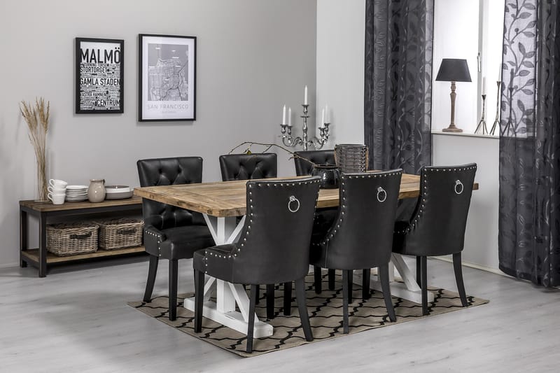 Lyon Förlängningsbar Matgrupp 200 cm med 6 Tuva Fåtölj - Natur/Vit/Svart - Möbler - Bord & matgrupp - Matgrupp