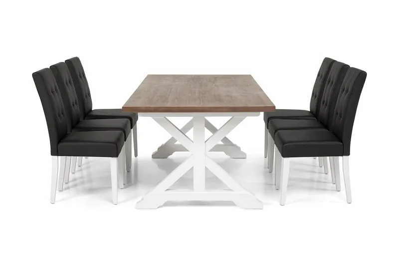 Lyon Förlängningsbar Matgrupp 200 cm med 6 Viktor Stol - Natur/Vit/Svart - Möbler - Bord & matgrupp - Matgrupp