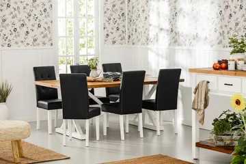 Lyon Förlängningsbar Matgrupp 200 cm med 6 Viktor Stol - Natur/Vit/Svart - Möbler - Bord & matgrupp - Matgrupp