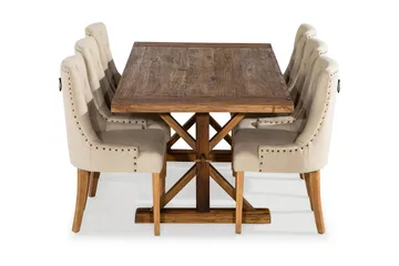 Lyon Förlängningsbar Matgrupp 200 cm med 6 Viktoria Fåtölj - Brunt Trä / Natur Beige - Möbler - Bord & matgrupp - Matgrupp