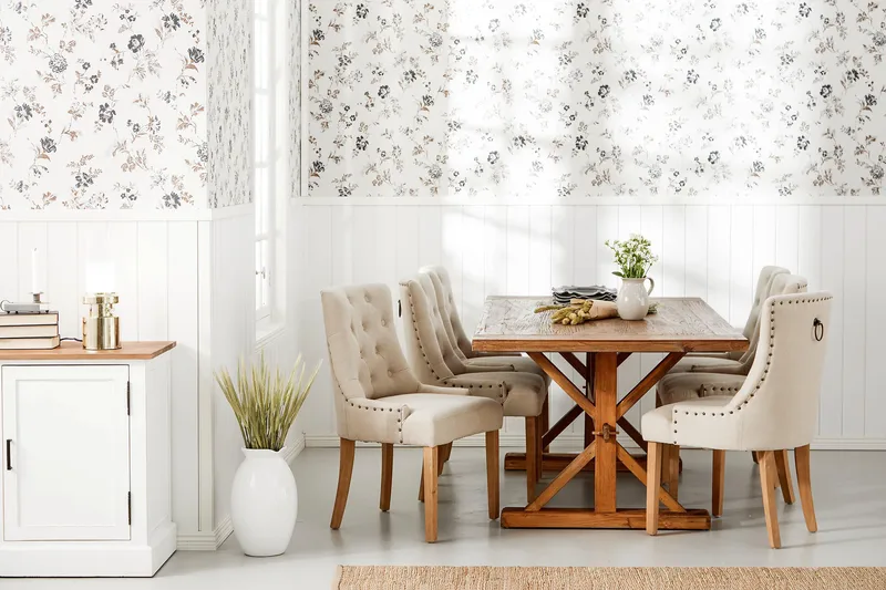 Lyon Förlängningsbar Matgrupp 200 cm med 6 Viktoria Fåtölj - Brunt Trä / Natur Beige - Möbler - Bord & matgrupp - Matgrupp