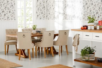 Lyon Förlängningsbar Matgrupp 200 cm med 6 Viktoria Fåtölj - Brunt Trä / Natur Beige - Möbler - Bord & matgrupp - Matgrupp