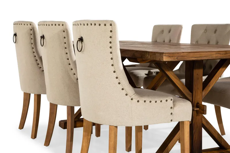 Lyon Förlängningsbar Matgrupp 200 cm med 6 Viktoria Fåtölj - Brunt Trä / Natur Beige - Möbler - Bord & matgrupp - Matgrupp