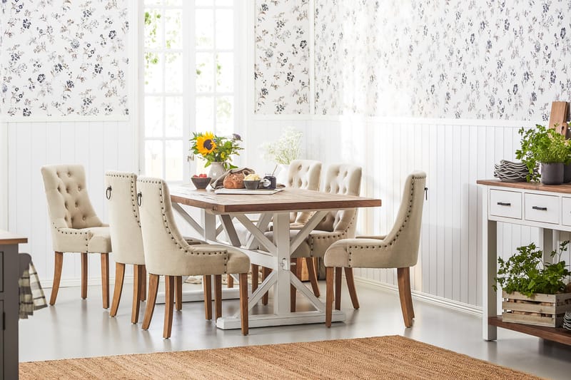 Lyon Förlängningsbar Matgrupp 200 cm med 6 Viktoria Stol Bloomington Natur/Vit/Beige Beige/White - Möbler - Bord & matgrupp - Matgrupp