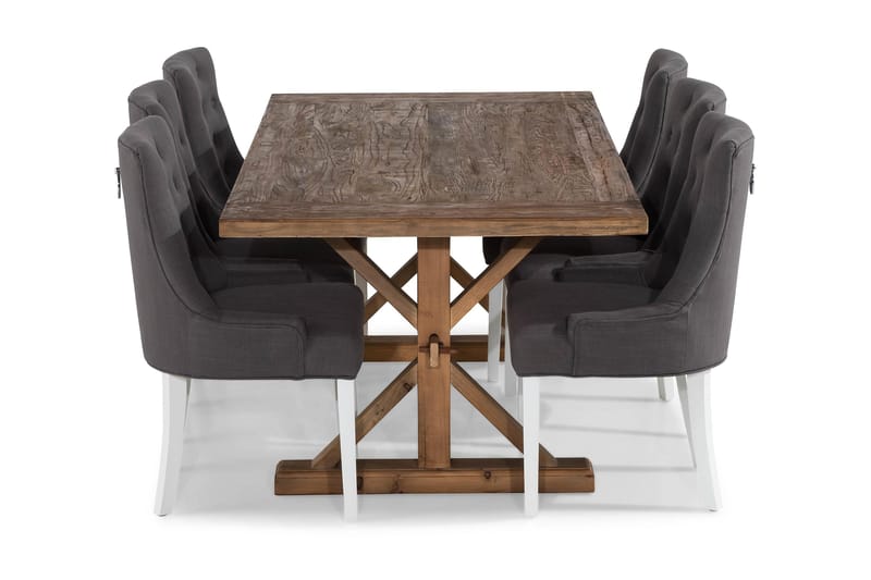 Lyon Förlängningsbar Matgrupp 200 cm med 6 Viktoria Stol - Natur/Grå/Vit - Möbler - Bord & matgrupp - Matgrupp