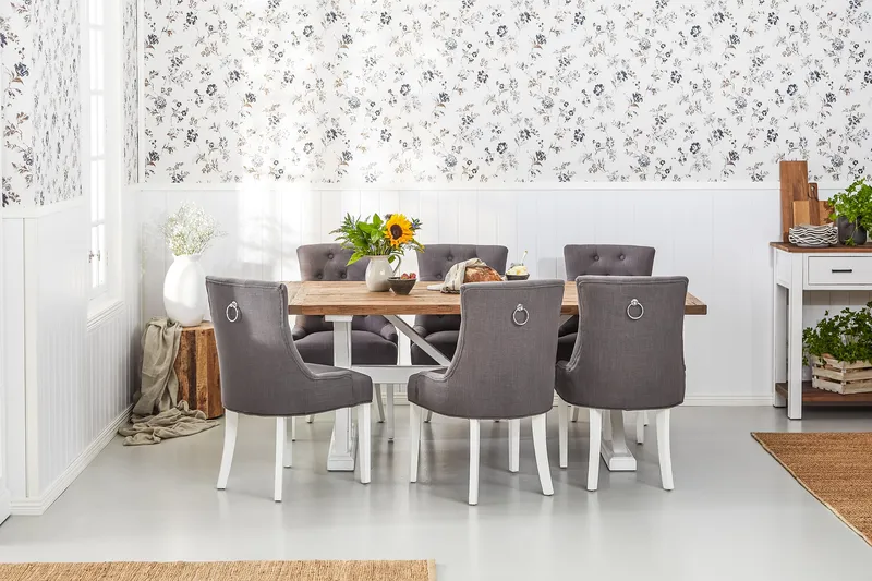 Lyon Förlängningsbar Matgrupp 200 cm med 6 Viktoria Stol - Natur/Vit/Grå - Möbler - Bord & matgrupp - Matgrupp