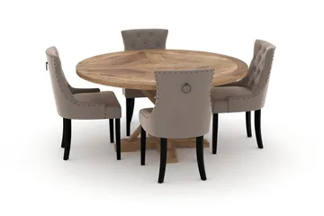 Lyon Matbord 150 cm Runt med 4st Viktoria Matstol - Brun - Möbler - Bord & matgrupp - Matgrupp