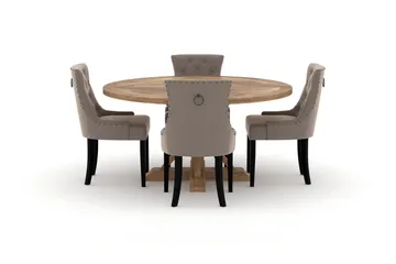 Lyon Matbord 150 cm Runt med 4st Viktoria Matstol - Brun - Möbler - Bord & matgrupp - Matgrupp