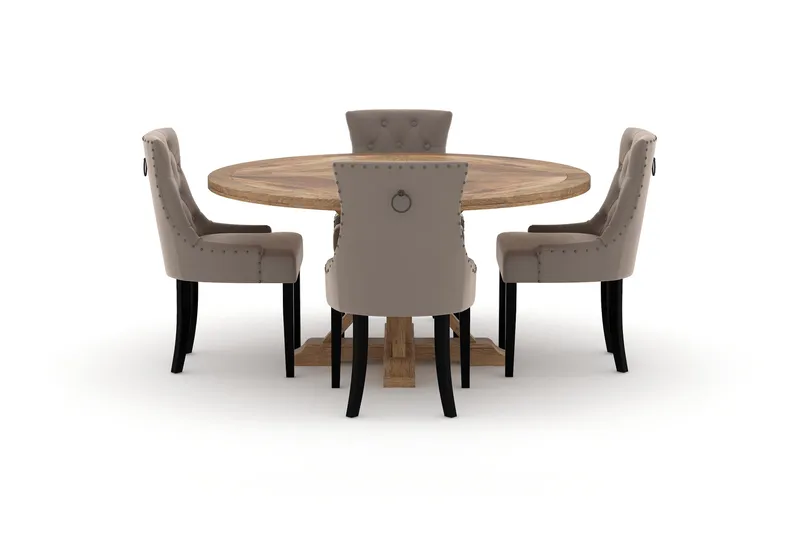 Lyon Matbord 150 cm Runt med 4st Viktoria Matstol - Brun - Möbler - Bord & matgrupp - Matgrupp