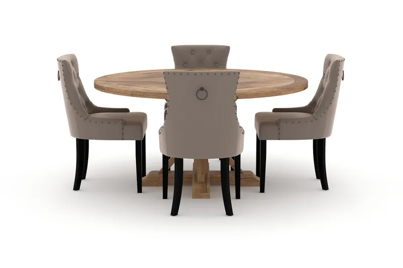 Lyon Matbord 150 cm Runt med 4st Viktoria Matstol - Brun - Möbler - Bord & matgrupp - Matgrupp