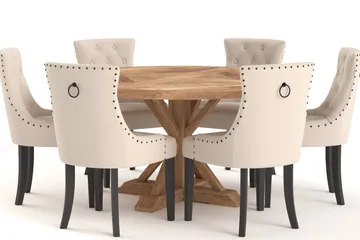 Lyon Matbord 150 cm Runt med 6st Viktoria Matstol - Brun - Möbler - Bord & matgrupp - Matgrupp