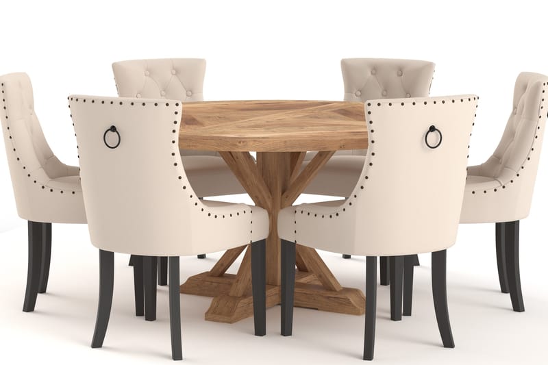 Lyon Matbord 150 cm Runt med 6st Viktoria Matstol - Brun - Möbler - Bord & matgrupp - Matgrupp