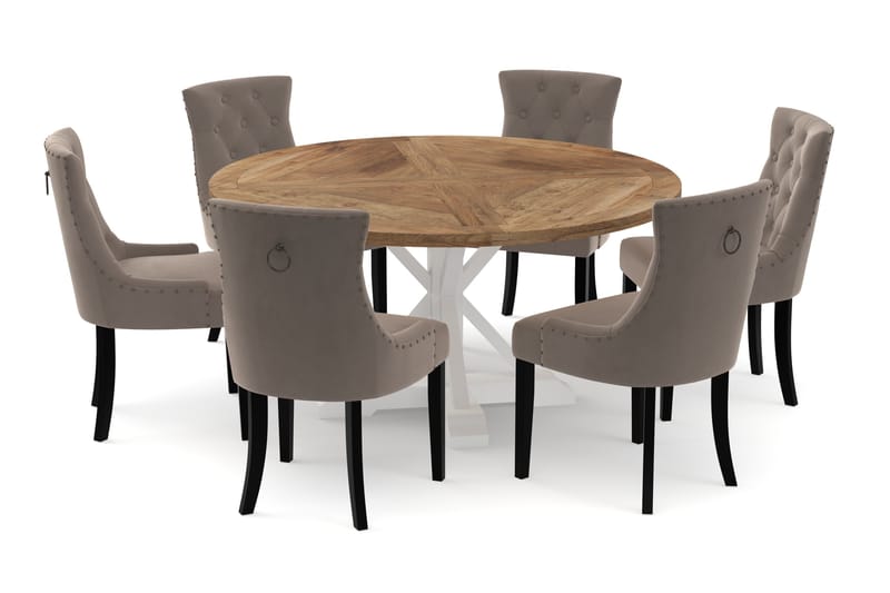 Lyon Matbord 150 cm Runt med 6st Viktoria Matstol - Natur/Vit - Möbler - Bord & matgrupp - Matgrupp