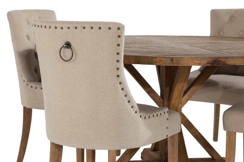 Lyon Matgrupp Ø150 cm Rund med 4 st Viktoria Stolar - Vintage Alm / Beige - Möbler - Bord & matgrupp - Matgrupp