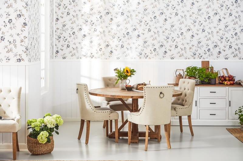 Lyon Matgrupp Ø150 cm Rund med 4 st Viktoria Stolar - Vintage Alm / Beige - Möbler - Bord & matgrupp - Matgrupp