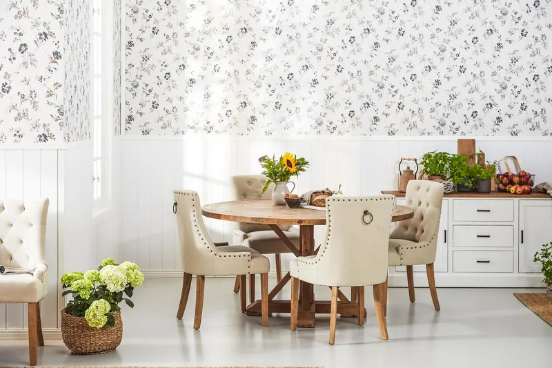 Lyon Matgrupp Ø150 cm Rund med 4 st Viktoria Stolar - Vintage Alm / Beige - Möbler - Bord & matgrupp - Matgrupp