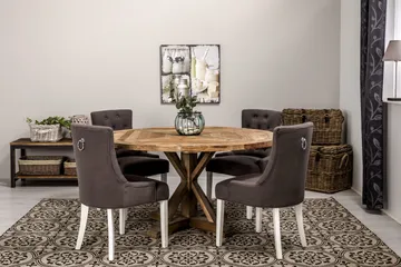 Lyon Matgrupp Ø150 cm Rund med 4 st Viktoria Stolar - Vintage Alm/Grå/Vit - Möbler - Bord & matgrupp - Matgrupp