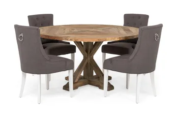 Lyon Matgrupp Ø150 cm Rund med 4 st Viktoria Stolar - Vintage Alm/Grå/Vit - Möbler - Bord & matgrupp - Matgrupp
