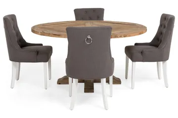 Lyon Matgrupp Ø150 cm Rund med 4 st Viktoria Stolar - Vintage Alm/Grå/Vit - Möbler - Bord & matgrupp - Matgrupp