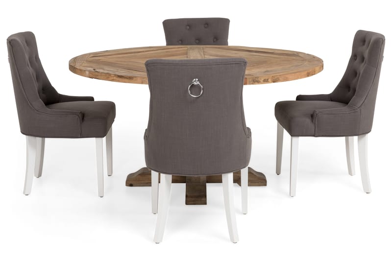 Lyon Matgrupp Ø150 cm Rund med 4 st Viktoria Stolar - Vintage Alm/Grå/Vit - Möbler - Bord & matgrupp - Matgrupp