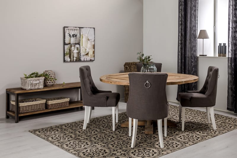 Lyon Matgrupp Ø150 cm Rund med 4 st Viktoria Stolar - Vintage Alm/Grå/Vit - Möbler - Bord & matgrupp - Matgrupp