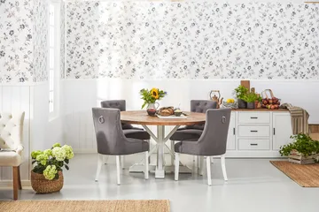 Lyon Matgrupp Ø150 cm Rund med 4 st Viktoria Stolar - Vintage Natur/Vit/Grå - Möbler - Bord & matgrupp - Matgrupp