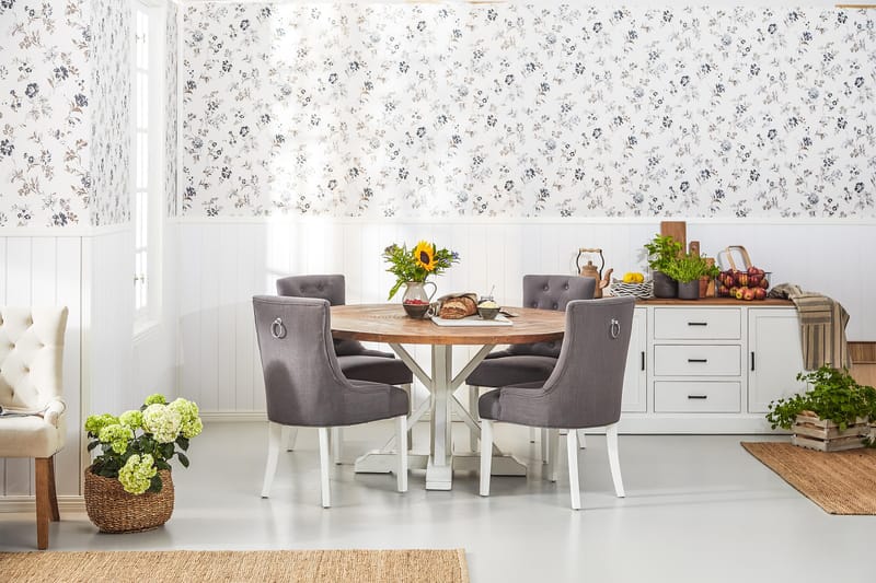 Lyon Matgrupp Ø150 cm Rund med 4 st Viktoria Stolar - Vintage Natur/Vit/Grå - Möbler - Bord & matgrupp - Matgrupp