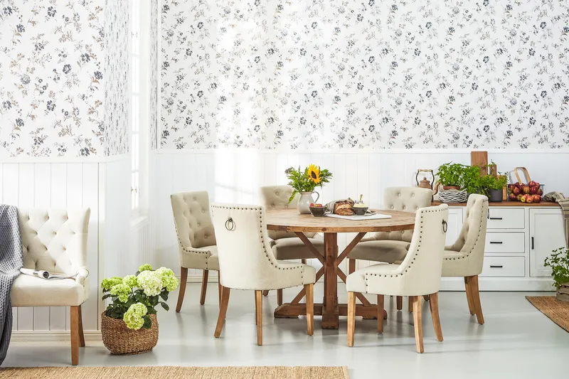 Lyon Matgrupp Ø150 cm Rund med 6 st Viktoria Stolar - Vintage Alm/Beige - Möbler - Bord & matgrupp - Matgrupp