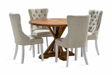 Lyon Matgrupp 120 cm Rund inkl 4 Bergviken Stolar - Brun - Möbler - Bord & matgrupp - Matgrupp