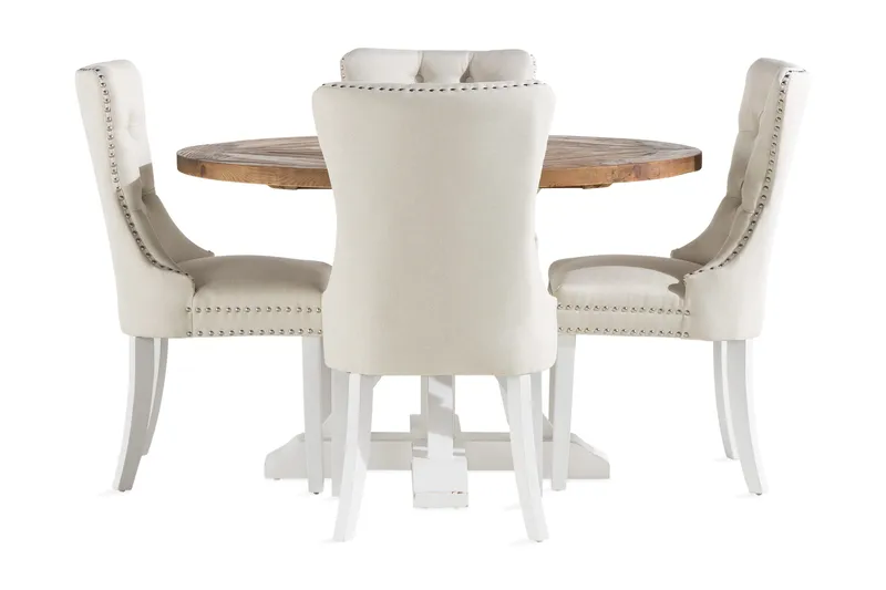 Lyon Matgrupp 120 cm Rund inkl 4 Bergviken Stolar - Brun/Vit - Möbler - Bord & matgrupp - Matgrupp