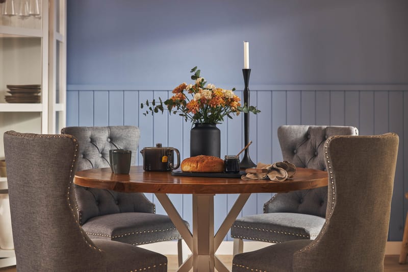 Lyon Matgrupp 120 cm Rund inkl 4 Bergviken Stolar - Brun/Vit - Möbler - Bord & matgrupp - Matgrupp