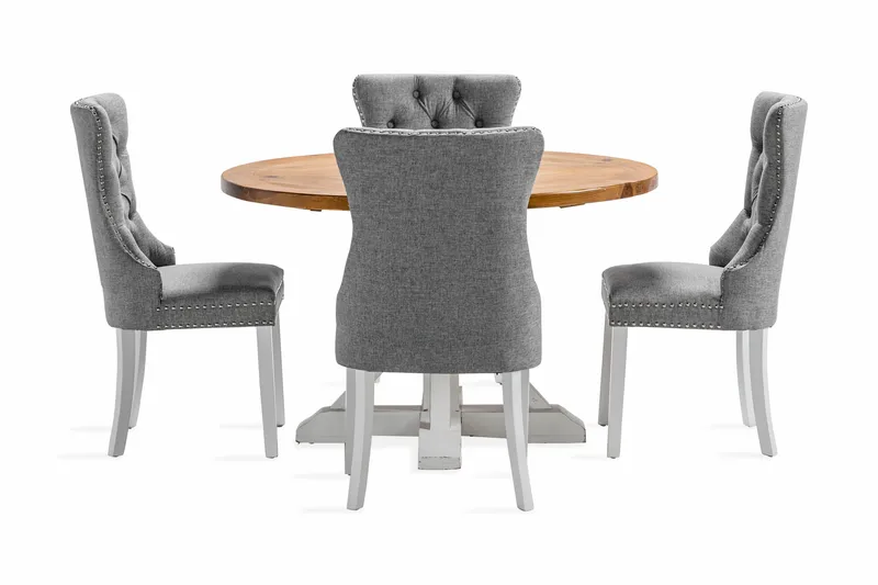 Lyon Matgrupp 120 cm Rund inkl 4 Bergviken Stolar - Brun/Vit - Möbler - Bord & matgrupp - Matgrupp