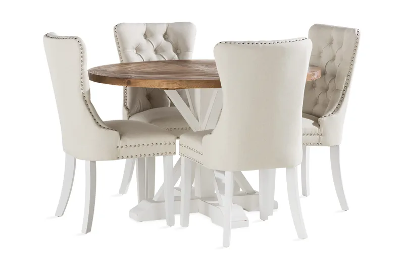 Lyon Matgrupp 120 cm Rund inkl 4 Bergviken Stolar, Brun/Vit